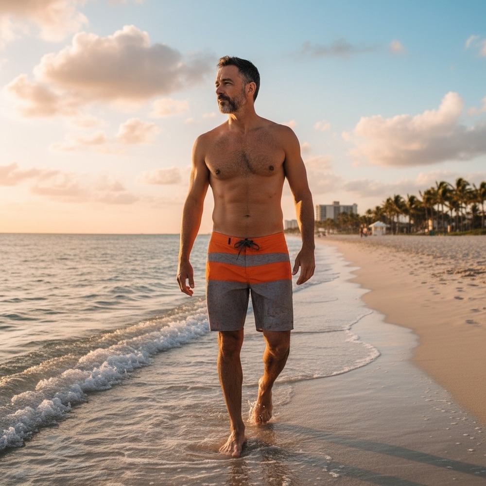 Tavik‎ Modern Beach Culture Mens Orange Grey Colorblock Board Shorts Size 34